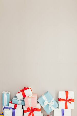 Holiday birthday gifts new year grey backgroundの写真素材