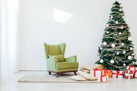 Christmas tree gifts winter background holidayの写真素材