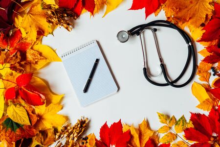 yellow leaves autumn medicine disease backgroundの写真素材