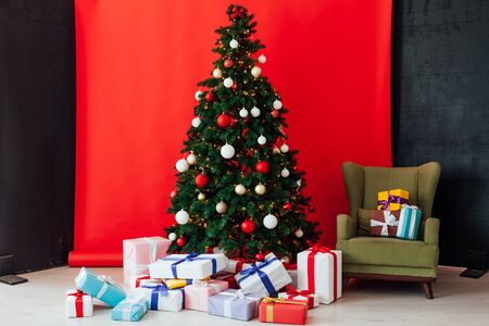 Christmas tree decor new year presents holidayの写真素材