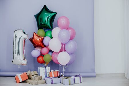 balloons of different colors and birthday gifts for the holiday 1の写真素材