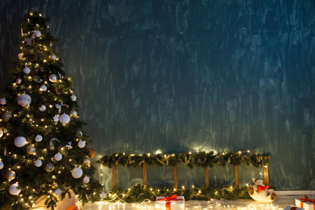 Christmas tree garland lights with New Year's eve decoration