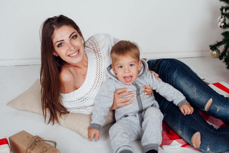 mother and son new year Christmas gifts