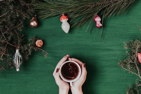 women's hands Christmas new year tree gifts toys vacationの写真素材