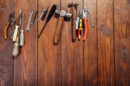 construction hammers screwdriver repair tool pliers on the boardsの写真素材