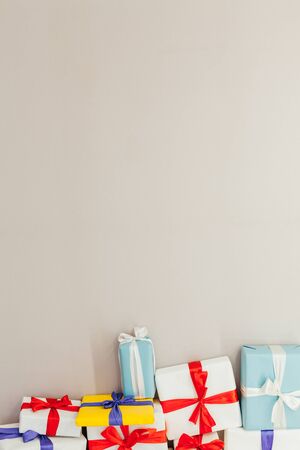 birthday presents on a grey backgroundの写真素材