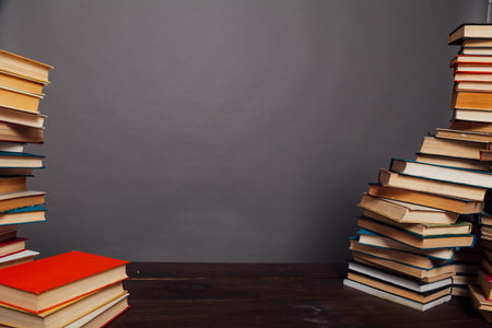 university a lot of educational books on a gray background