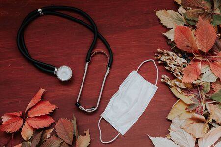 autumn background red yellow leaves medicine disease treatmentの写真素材