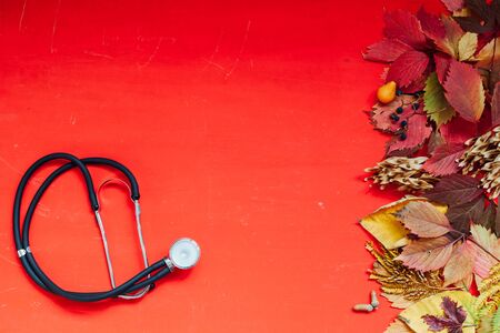 autumn background red and yellow leaves medicine disease treatmentの写真素材