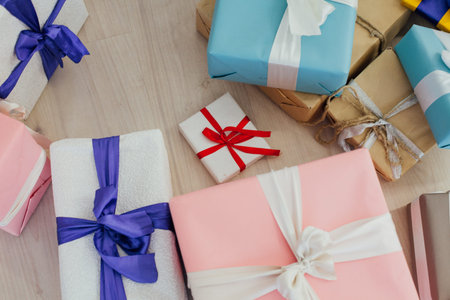 festive background with Christmas new year gifts