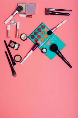 Makeup makeup makeup lipstick on a pink backgroundの写真素材