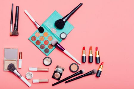 Powder lipstick makeup brushes for make-up stylists workの写真素材