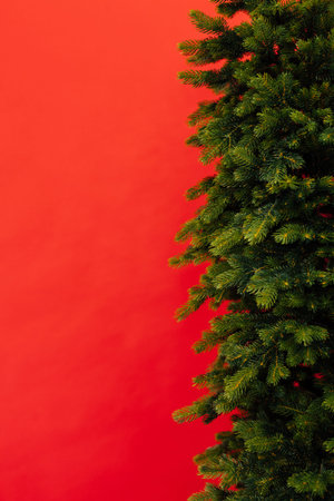 Interior Christmas tree with gifts for new year decor winter background