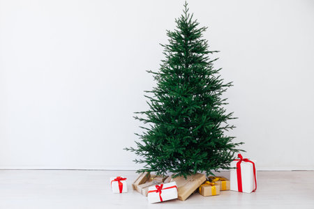 Christmas card for the new year presents the Christmas tree pine decor winter interior