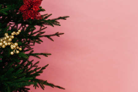 Christmas banner with Christmas tree. Christmas concept with copy space, place for textの写真素材
