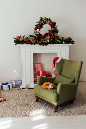 Christmas decor home Interior Christmas Tree with gifts for the new year 2021 2022の写真素材