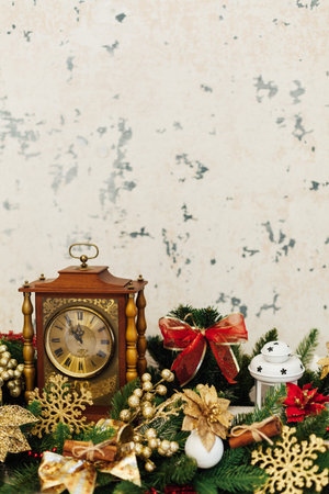 Christmas tree decor postcard new year in interior background