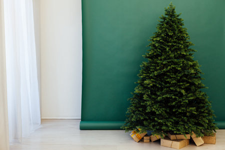 Christmas tree pine without decor with gifts for the new yearの写真素材