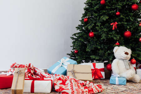 Christmas decor home Christmas tree with gifts for the new yearの写真素材