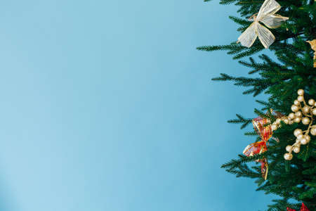 New Years background Christmas tree decor is the place to sign a postcardの写真素材