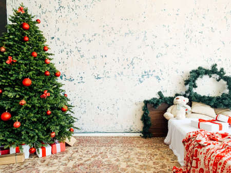 Christmas tree with gifts for the new year holiday decorの写真素材