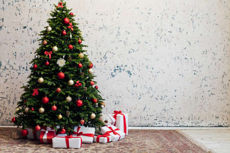 New Years Eve house Christmas tree decor presents holiday Decemberの写真素材