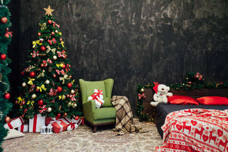 New Years interior in a beautiful bright bedroom.の写真素材