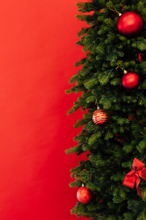 branches of Christmas ate on new year place for inscription as a backgroundの写真素材