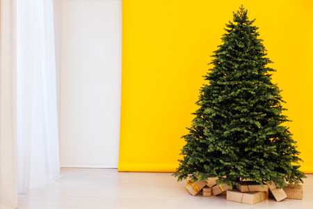 New Years holiday interior Christmas tree decor giftsの写真素材