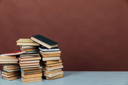 Stacks of Books for College Library Training Brown Backgroundの写真素材