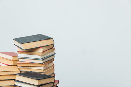 many books to study in the school library on a white backgroundの写真素材