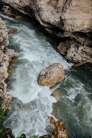 beautiful mountain river in a green forest landscape