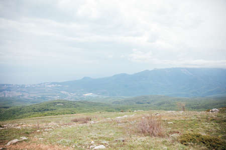 beautiful landscape on top of the mountain view of the forest and skyの写真素材