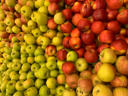 lots of ripe sweet apples for food as a backgroundの写真素材