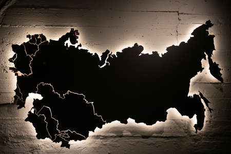 black map of Russia with borders and illuminationの写真素材