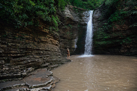 mountain waterfall travel beautiful nature hikeの写真素材