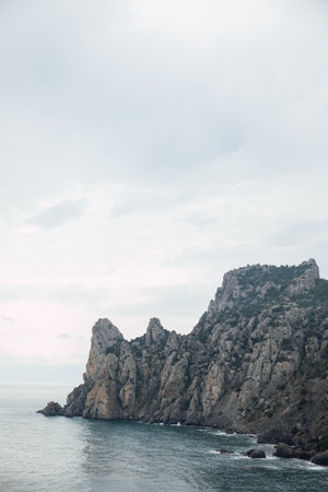 forest mountains blue sky sea beautiful nature green hiking journeyの写真素材