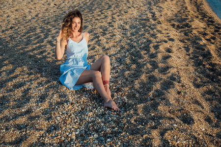 holiday beach summer woman by the sea walkの写真素材