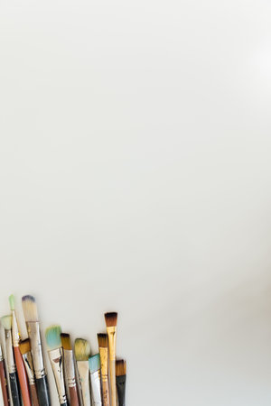 drawing brushes lie on a white backgroundの写真素材