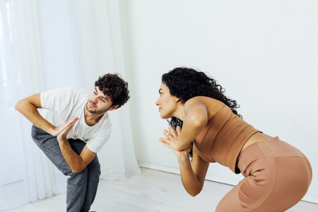 pose yoga asana namaste stretch body exercise trainer classes in the gymの写真素材