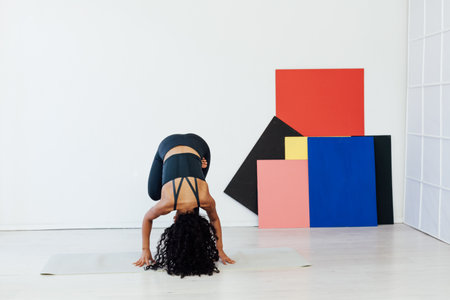 woman doing exercises yoga asana lotus pose workoutの写真素材