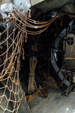 Ancient military galleon ship with round shot cannonsの写真素材