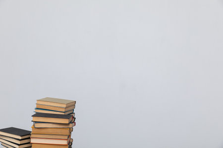knowledge science books on a white background reading in the library in the officeの写真素材