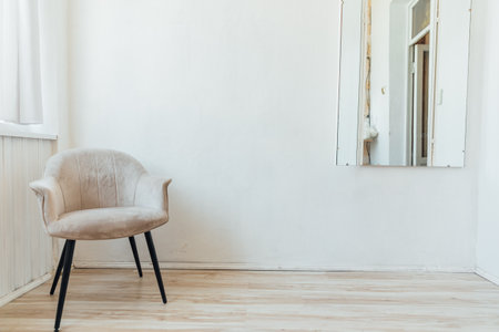 Armchair in a bright room interior mirrorの写真素材