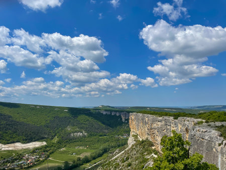 beautiful nature mountains sky in clouds view from aboveの写真素材