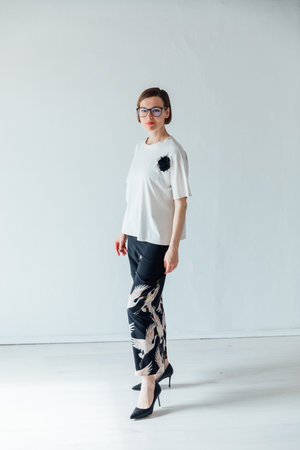 Beautiful fashionable slender woman with short haircutの写真素材