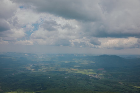 beautiful mountains blue sky with clouds nature journeyの写真素材