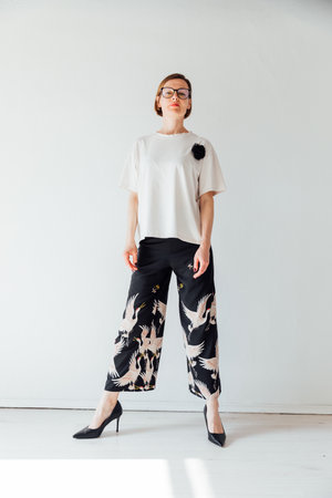 Beautiful fashionable slender woman with short haircutの写真素材