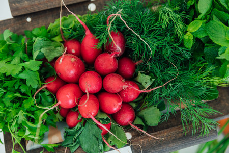 Fresh vegetables for cooking salad as backgroundの写真素材
