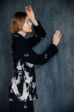 Portrait of a beautiful woman with short hair 40 years oldの写真素材